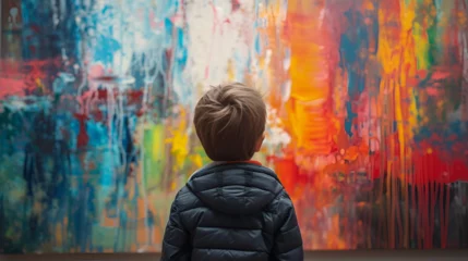 Fotobehang Unrecognizable child looking at modern art painting, generative ai © Chaman