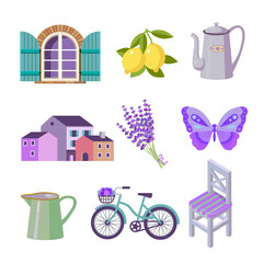set of color flat vector icons for Provence travel - 745142703