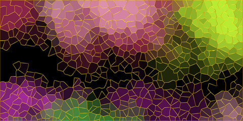Wireframe polygonal abstract mesh in rainbow colors on black background. Vector Polygon which con triangles. Geometric background Luxury banner, geometric multicolored bright 3d pattern, black .
