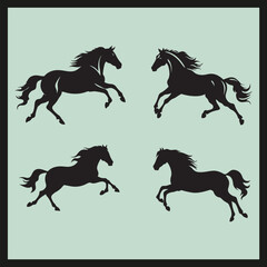 set of horses, Horse Gallop black Silhouette vector
