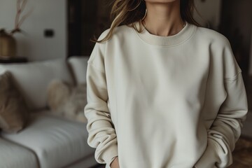 Cozy Chic: Woman's Sweater Mockup, Casual Elegance: Woman Wearing Sweater Mockup