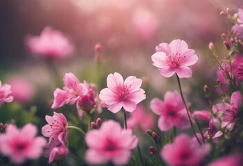 Fototapeta na wymiar Spring Summer Creative nature background Pink flowers border on
