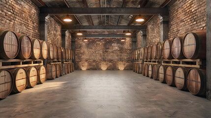 modern illuminated wine cellar with empty walls - obrazy, fototapety, plakaty