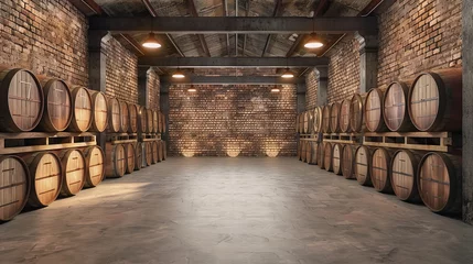 Fotobehang modern illuminated wine cellar with empty walls © Alexander