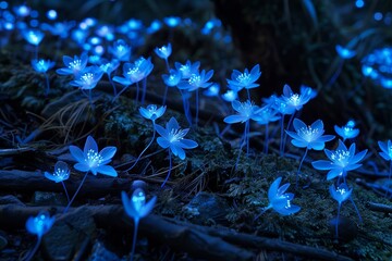 Bioluminescent blooms burst forth from the earth, their delicate petals unfurling to reveal a hidden world of wonder beneath the surface.
