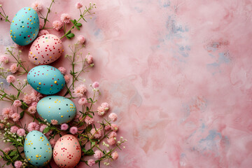 easter banner background with space for text and easter eggs painted in pastel colors (4)