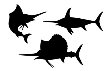 Silhouette of swordfish. Vector drawing with fish. Template to cut out.	