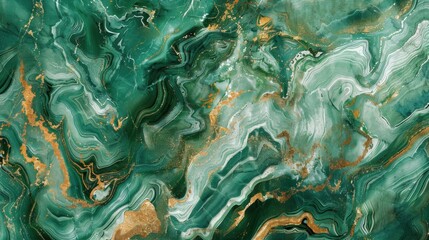 Abstract background of marble slab with interweaving of various green shades with added gold powder