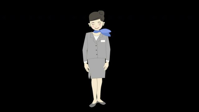 4k背景透過お辞儀をする女性