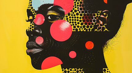 Portrait of young attractive african with coloful dots on her face