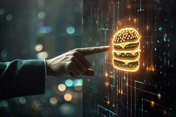 businessman, burger symbol, oder, delivery