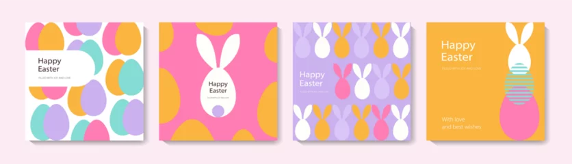 Foto op Canvas Set of Happy Easter cards in modern minimalistic style with geometric shapes, eggs. Trendy editable vector template for greeting card, poster, banner, invitation, social media post.  © Олия Низамутдинова