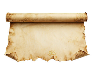 Old mediaeval paper sheet parchment scroll isolated on white or transparent background