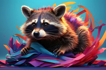 a raccoon with an abstract background theme