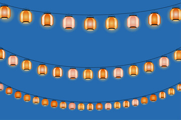 夜の祭提灯が光っている風景 ベクターイラスト