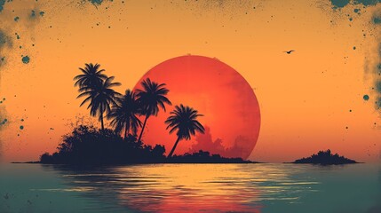 Obraz zachodu słońca z palmami - obrazy, fototapety, plakaty