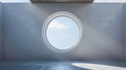 Sunlight coming through a circular window, concrete building