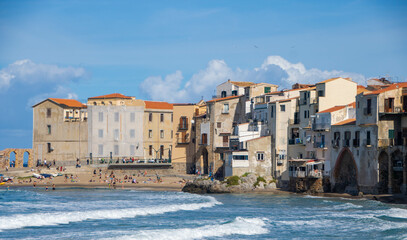 Landscape of coastline and town of Cefalu