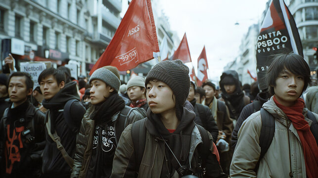 cinematic documentary photo of protest of demonstrant