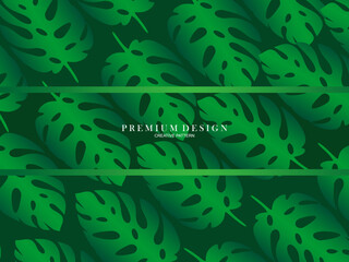 Green tropical jungle wallpaper of monstera leaves in hand drawn pattern. Exotic plant background for banners, prints, decorations, wall art.