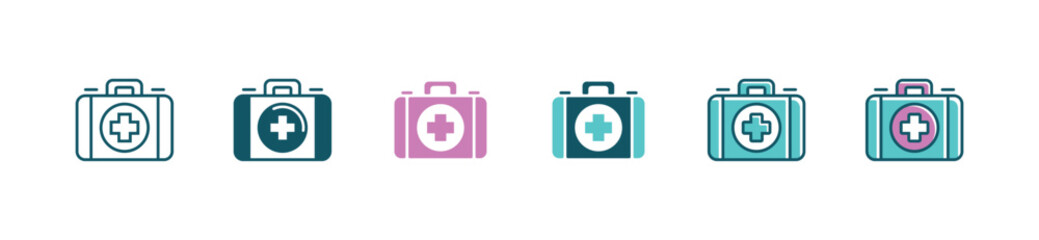 first aid kit icon set medical case health care with cross symbol vector illustration
