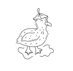 Vector isolated one single cute cartoon funny duckling duck nestling colorless black and white contour line easy drawing
