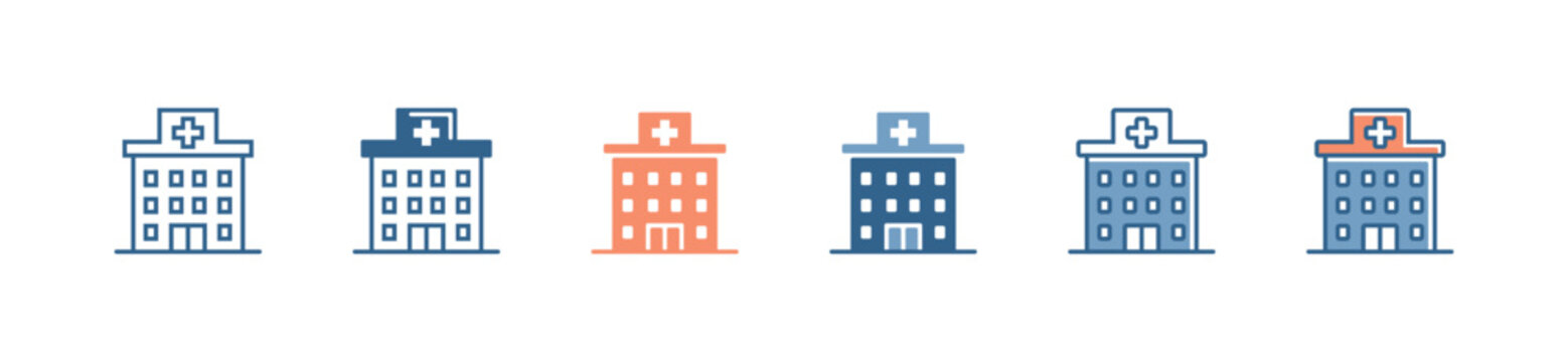 hospital clinic building icon set emergency icu medical building symbol vector illustration