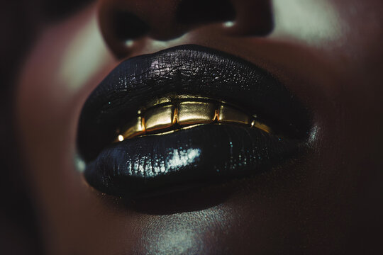 Woman with Black Lipstick and Gold Teeth (Grill)