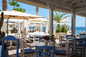 Restaurant at the Mediterranean Sea, Greece.