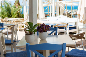 Restaurant at the Mediterranean Sea, Greece.