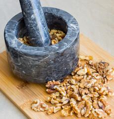 mortar and walnut