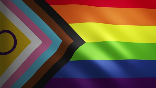 LGBT Intersex Progress Pride flag with fabric texture that moves in the wind. Smooth movement of the waving flag in a perfect loop. Sexual diversity and gender identity, multicolored. 4k 60 fps video.