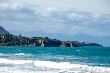 Landscape of coastline and town of Cefalu , Sicily - 745148760
