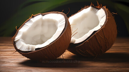 Close view of fresh coconut - obrazy, fototapety, plakaty