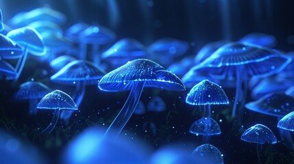 Bioluminescent, psychedelic, mushrooms background
