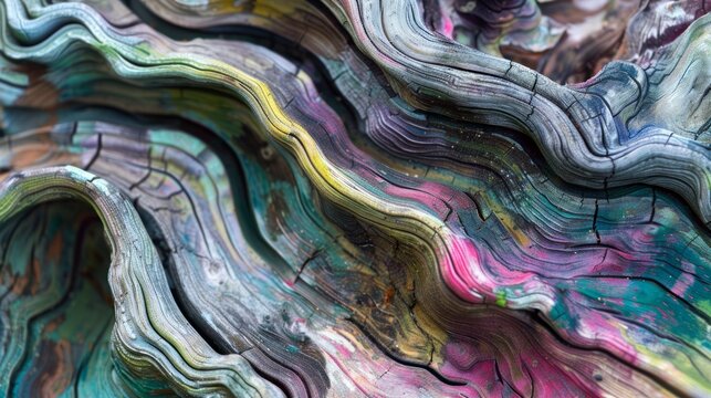 Closeup abstract tree stump or nature pattern color background.exotic wallpaper in painting style.wavy wave art shape