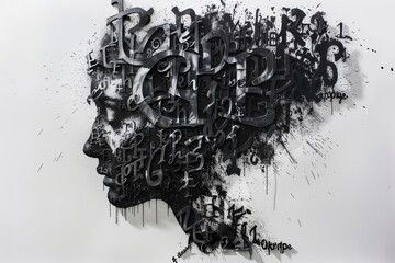 A graffiti artwork of a face profile formed by abstract letters and paint splashes.