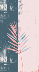 Abstract Art Palm Leaf on Pink and Blue Background