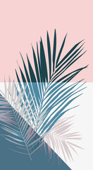 Fototapeta premium Palm Leaf Silhouette on Pink and Blue Gradient Background