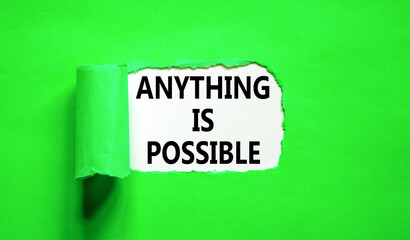 Anything is possible symbol. Concept words Anything is possible on beautiful white paper. Beautiful green paper background. Business anything possible concept. Copy space.