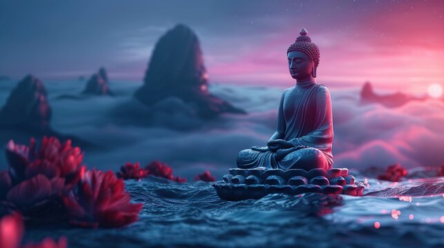 A sculpture of a meditating Buddha