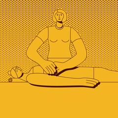 Abdominal massage treatment by professional therapist in spa. Isolated vector illustration in retro style.