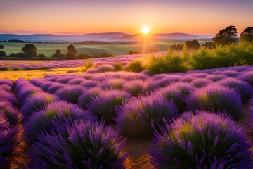 The landscape of lavender blooms in a field