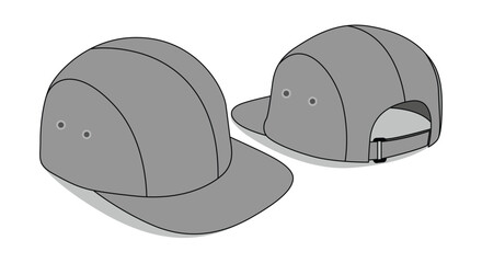Gray 4 Panel Cap Cap Template On White Background, Vector File