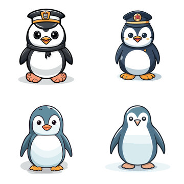 Penguin (Penguin Sailor). simple minimalist isolated in white background vector illustration