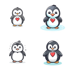 Penguin (Penguin Holding Heart). simple minimalist isolated in white background vector illustration