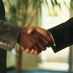 Professional Handshake Against Soft-Lit Office Background: A Symbol of Corporate Agreement and Collaboration