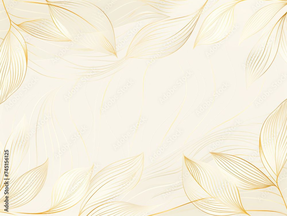 Poster graceful gold leaf patterns over a soft, curving beige backdrop. generative ai
