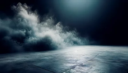 Foto op Aluminium Mysterious smoke floating over a dark room with a concrete floor. Concept of suspense and drama. Generative AI © Who is Danny