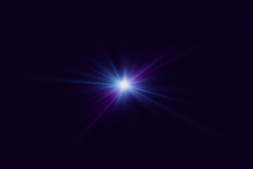 Bright effect of glare and light. Explosion of a star with rays of light.